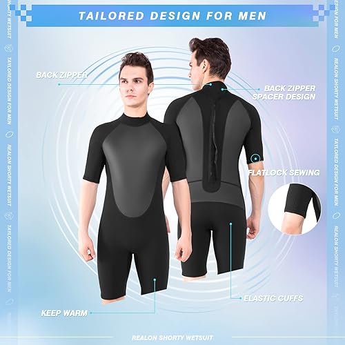 Miniatura 10 de Shorty - Traje de neopreno para mujeres y hombres, 0.118 pulgadas, manga corta, de neopreno, para surf, para adultos, para esnórquel, kayak,