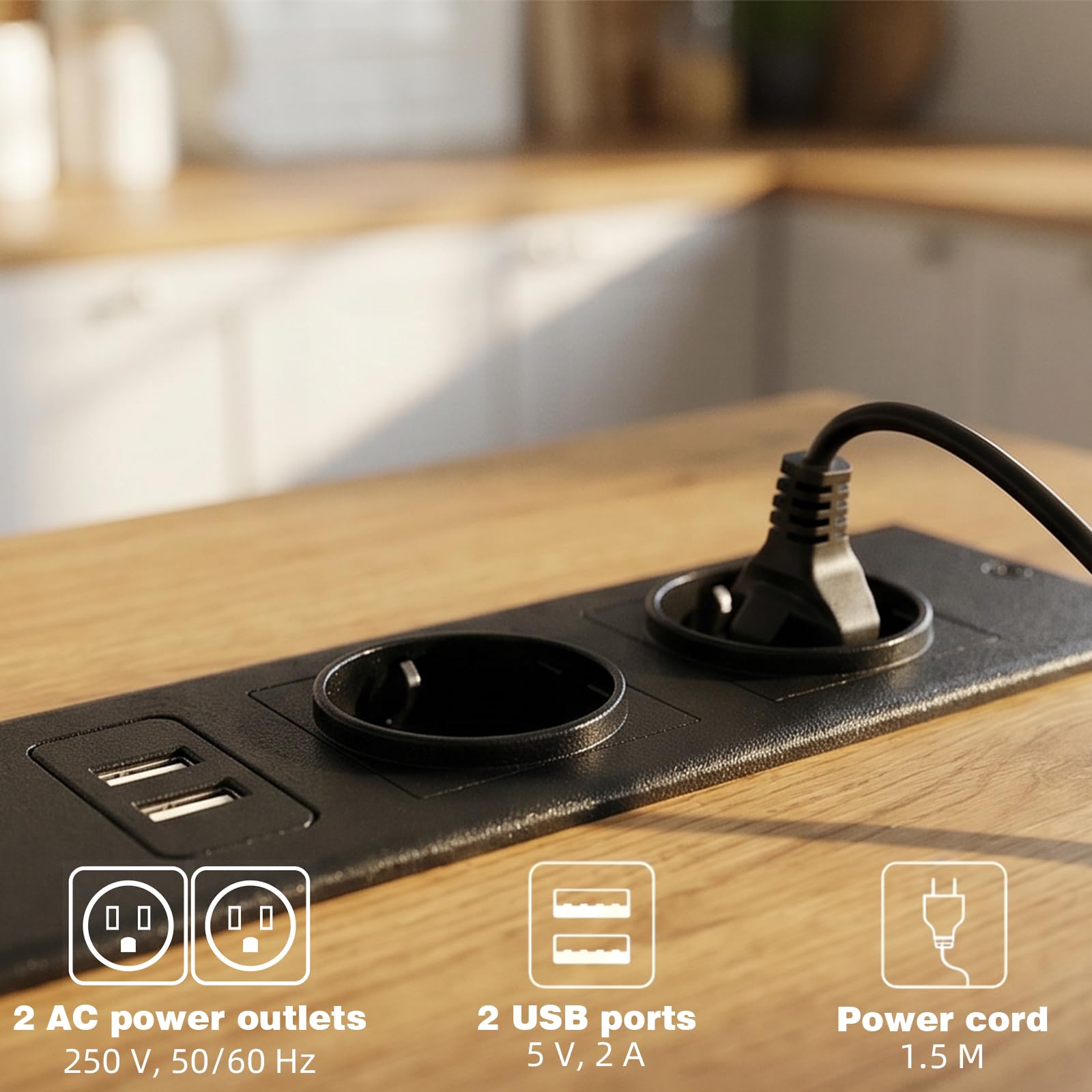 Carrello da Cucina con Ruote, Isola da Cucina con Piano Ribaltabile, Con Prese Elettriche e Porte USB, 119,5 x 74 x 94 cm, Carrello Salvaspazio per Cucina e Soggiorno, Nero