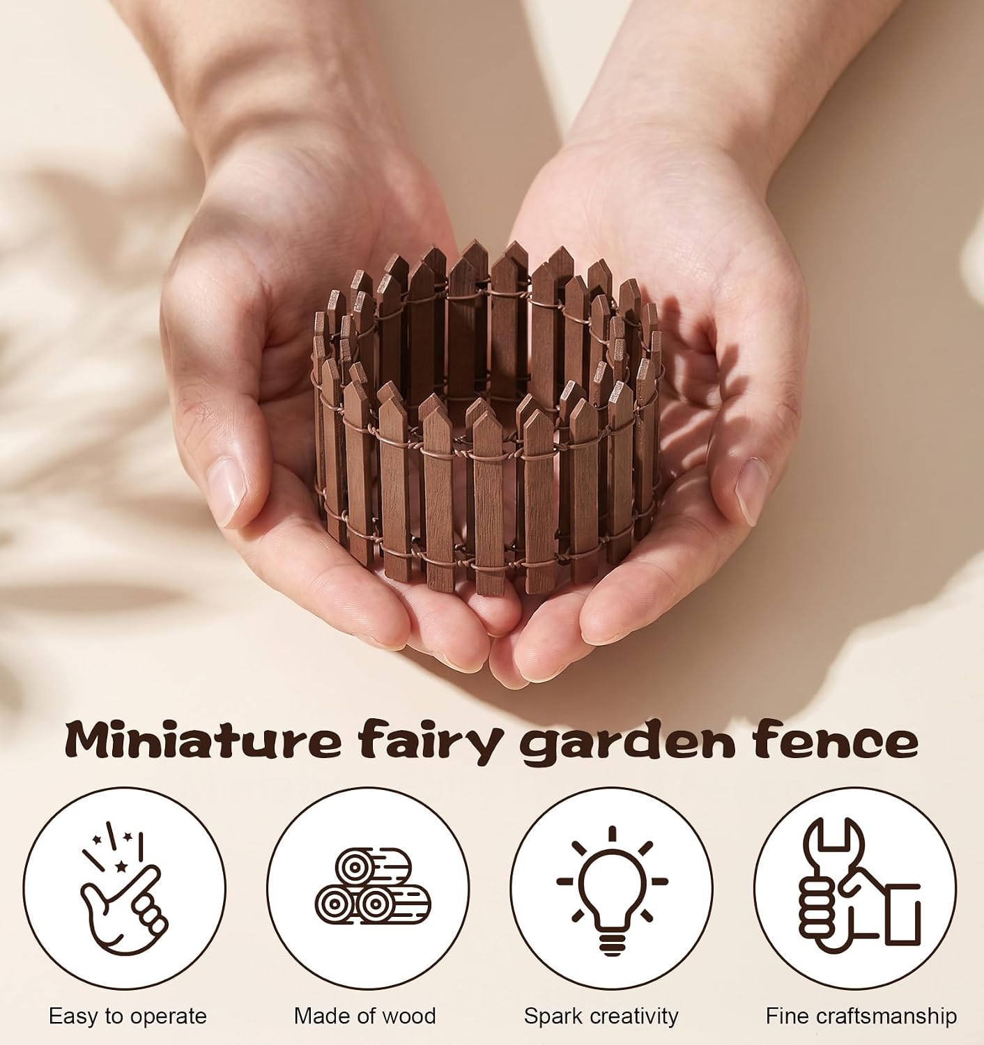 2 Pcs Fairy Garden Fencing, 35 Inch Mini Fence for Garden, Brown Small Fairy Garden Fence for Miniature Gardens, Dollhouse, Plant Pots, Crafts & Diorama Projects