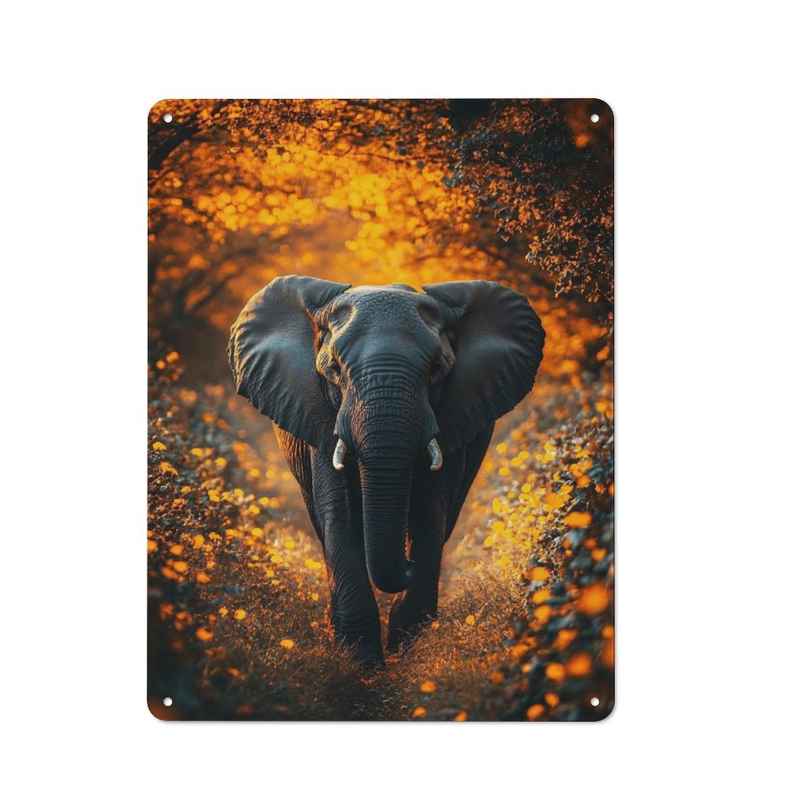 Junmoney Style-2 Elephant Walking Through Golden Field Clean Industrial Metal Wall Decor 40X30cm, Decorative Metal Plaque For Workspace, Cafe, Hallway Or Garage