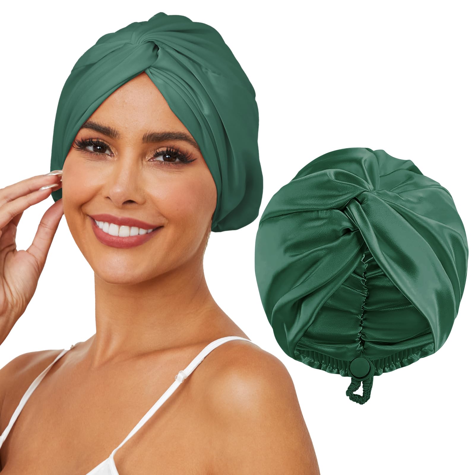 HFRHTGY Adjustable Silk Satin Hair Bonnet for Sleeping, Double Layer Hair Wrap Sleep Cap Turban for Women Men, Curly Straight Long Large Braid Unisex