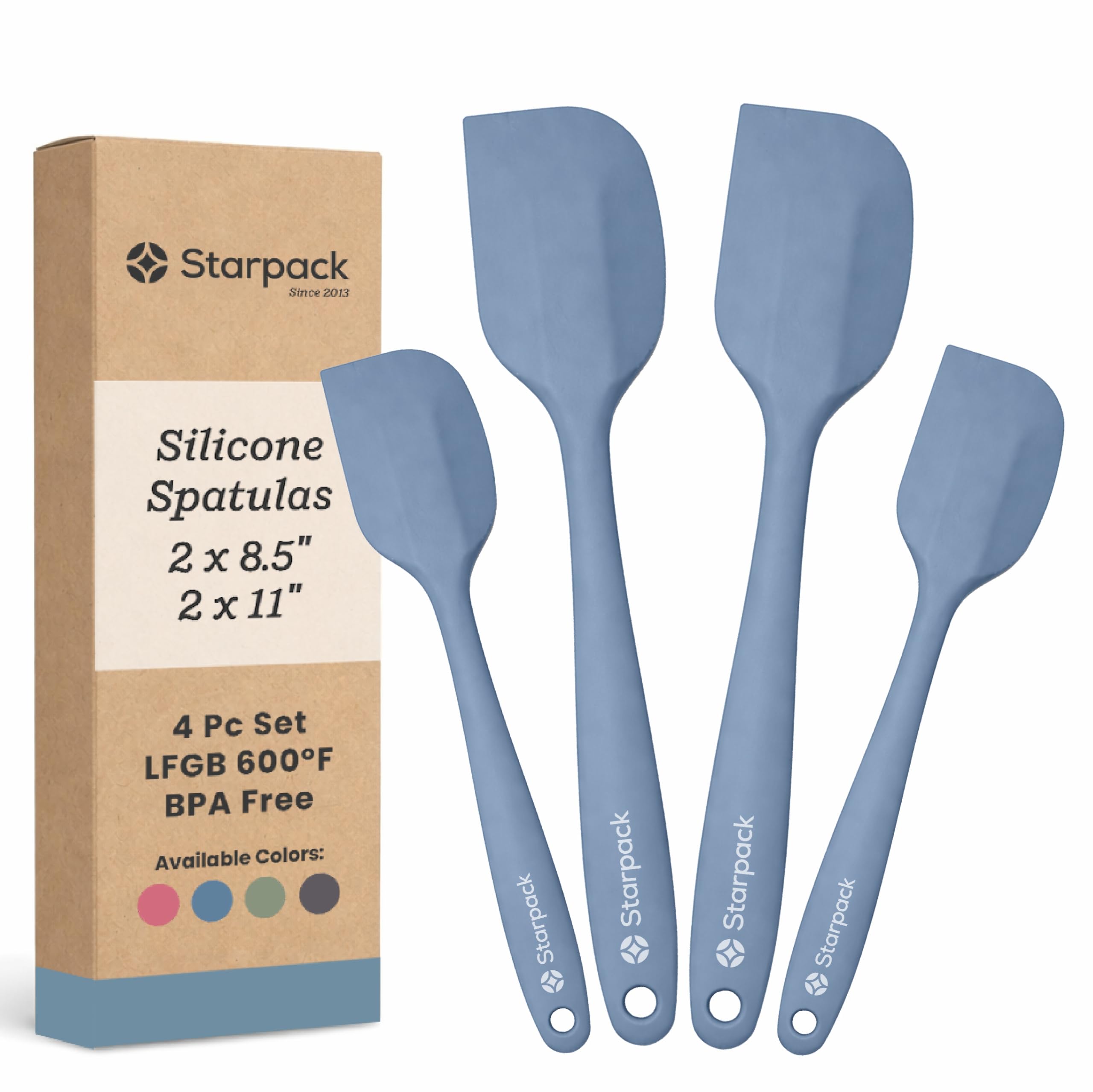 StarPack - Juego de 4 espátulas de silicona de alta calidad (2 pequeñas, 2 grandes), resistentes al calor hasta 315.6 °C, diseño higiénico de una pieza, juego de utensilios de cocina de goma