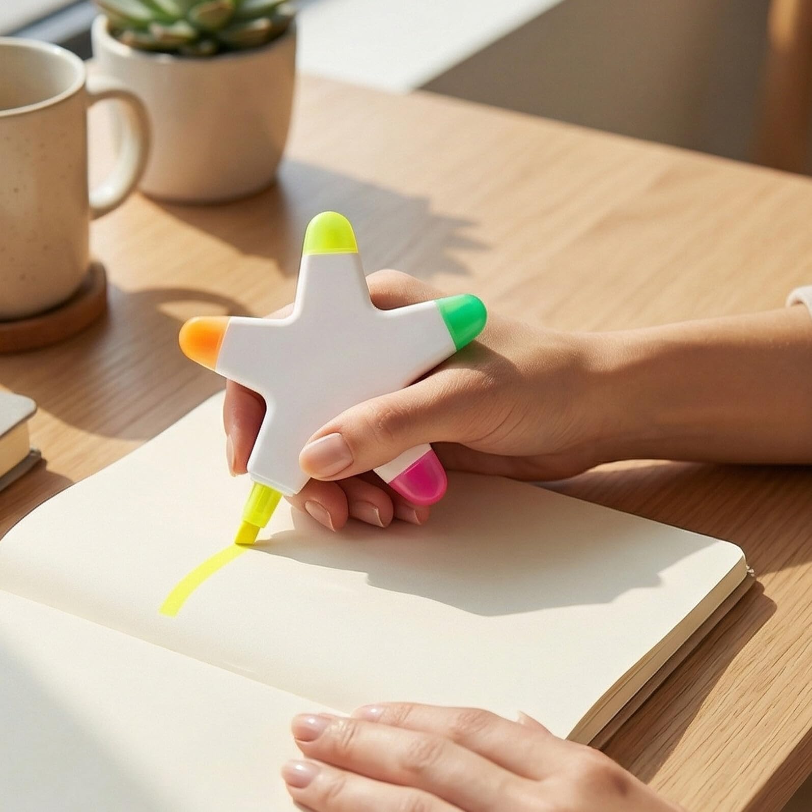 SHINEOFI 6 Pezzi Evidenziatori a Forma di Stella Colorati per Scuola e Ufficio, Pennarelli Fluorescenti Compatti in Plastica senza Sbavature, Stile Creativo e Giocoso