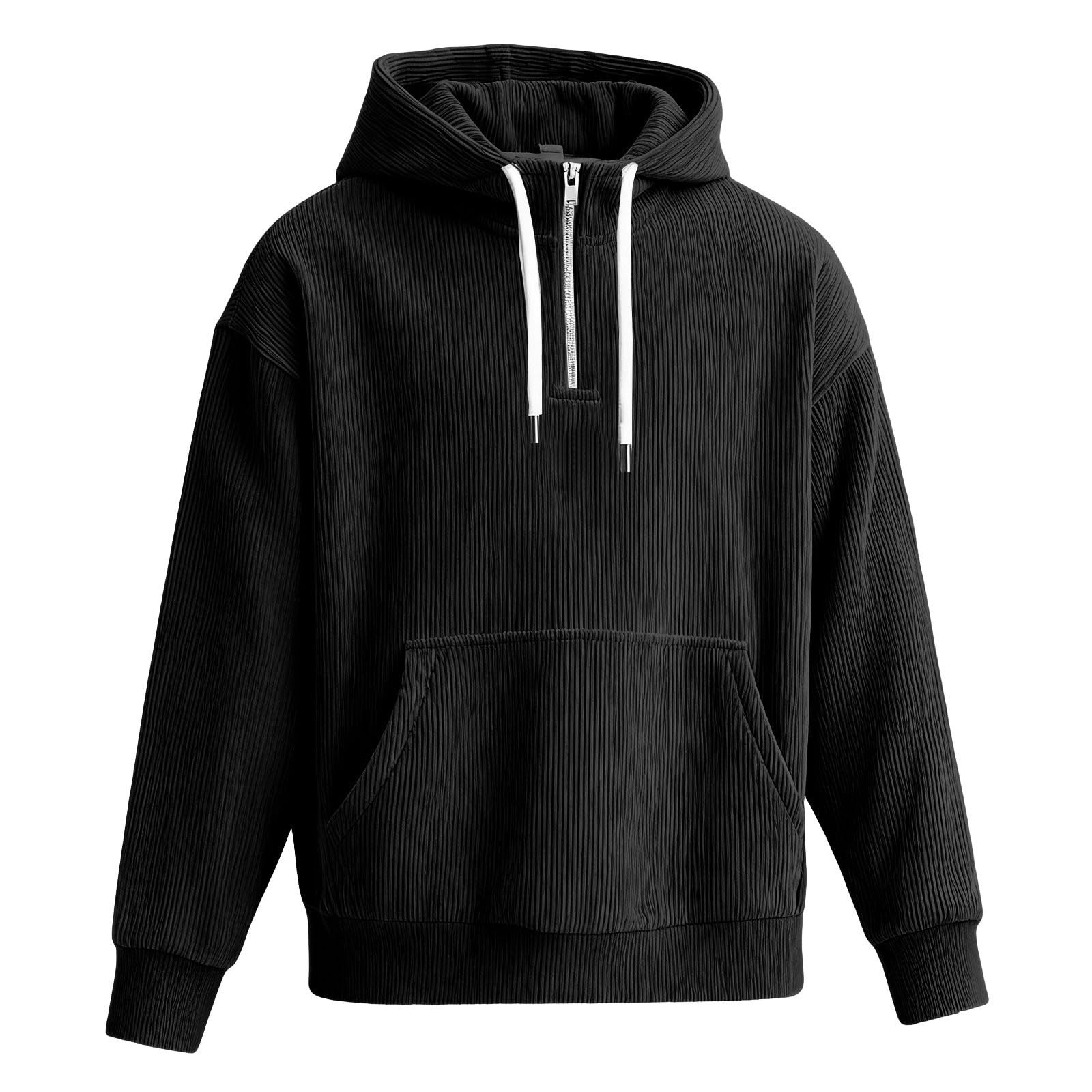 Sudaderas Hombres con Capucha Sudadera De Manga Larga Botones Y Media Cremallera para Hombre, Estilo Casual Otoño E Invierno. Hombre Negra (Black, M) Ropa Ciclismo Deportiva Oversized