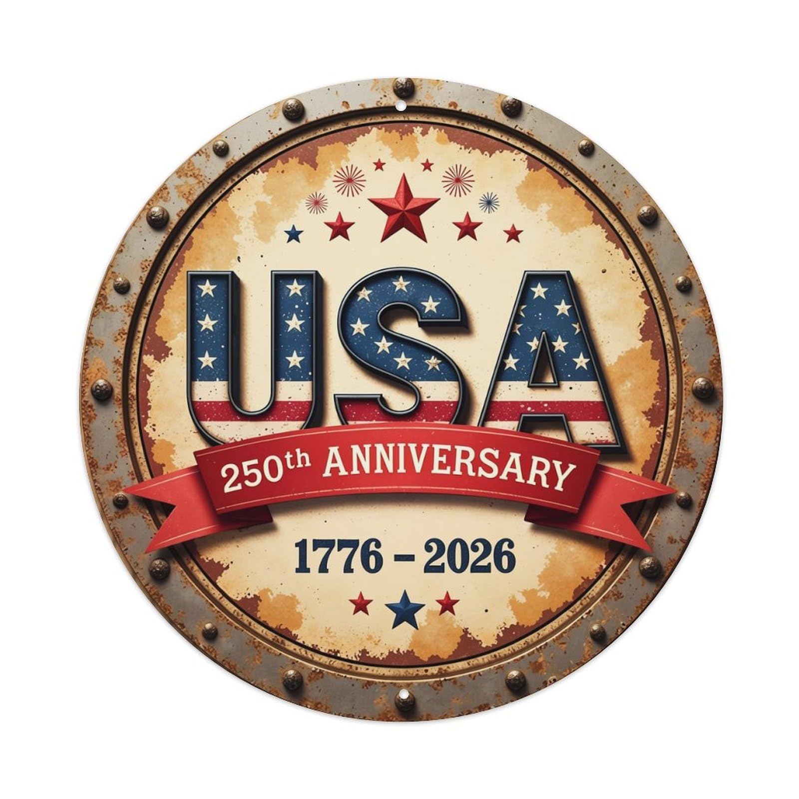 American Flag Stars And Stripes Round Metal Tin Sign Vintage Wall Decor, Bar Garage Cafe Kitchen Home Wall Art Poster 8x8inches