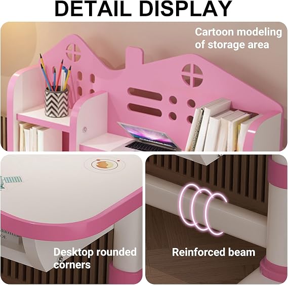 Adjustable Children's Study Desk, Ergonomic Height-Adjustable Desk Chair Set, Spacious Study Table with Bookshelf and Drawer, Ideal for Homework, Writing, and Primary School Students' Learni