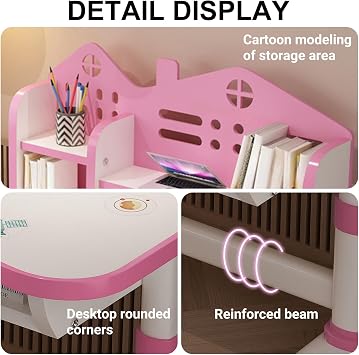 Adjustable Children's Study Desk, Ergonomic Height-Adjustable Desk Chair Set, Spacious Study Table with Bookshelf and Drawer, Ideal for Homework, Writing, and Primary School Students' Learni