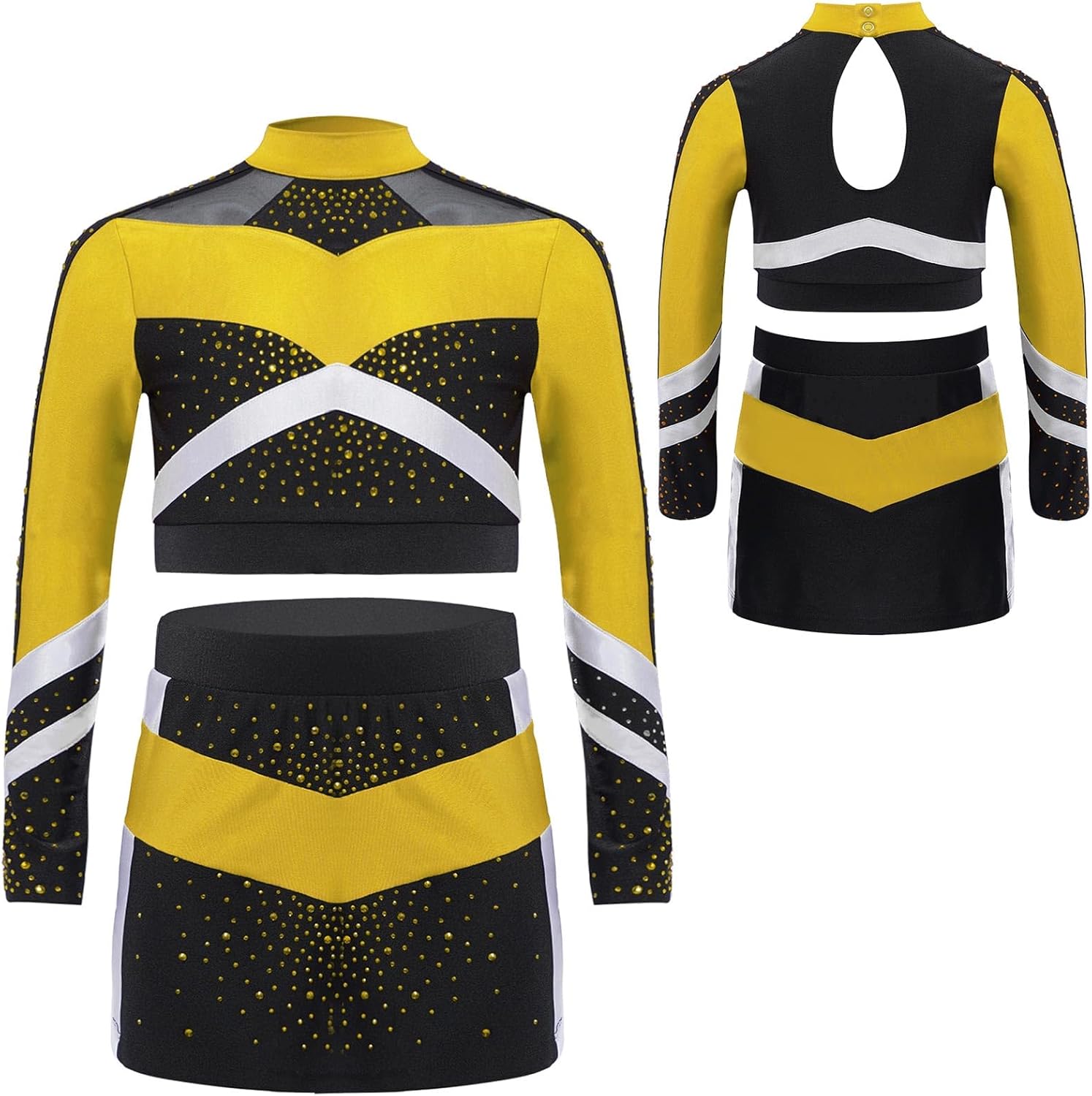 Girls Cheer Leader Costume Cheerleading Outfit Competitions Gymnastics Neck Apparel School Uniform Yellow 10 Years