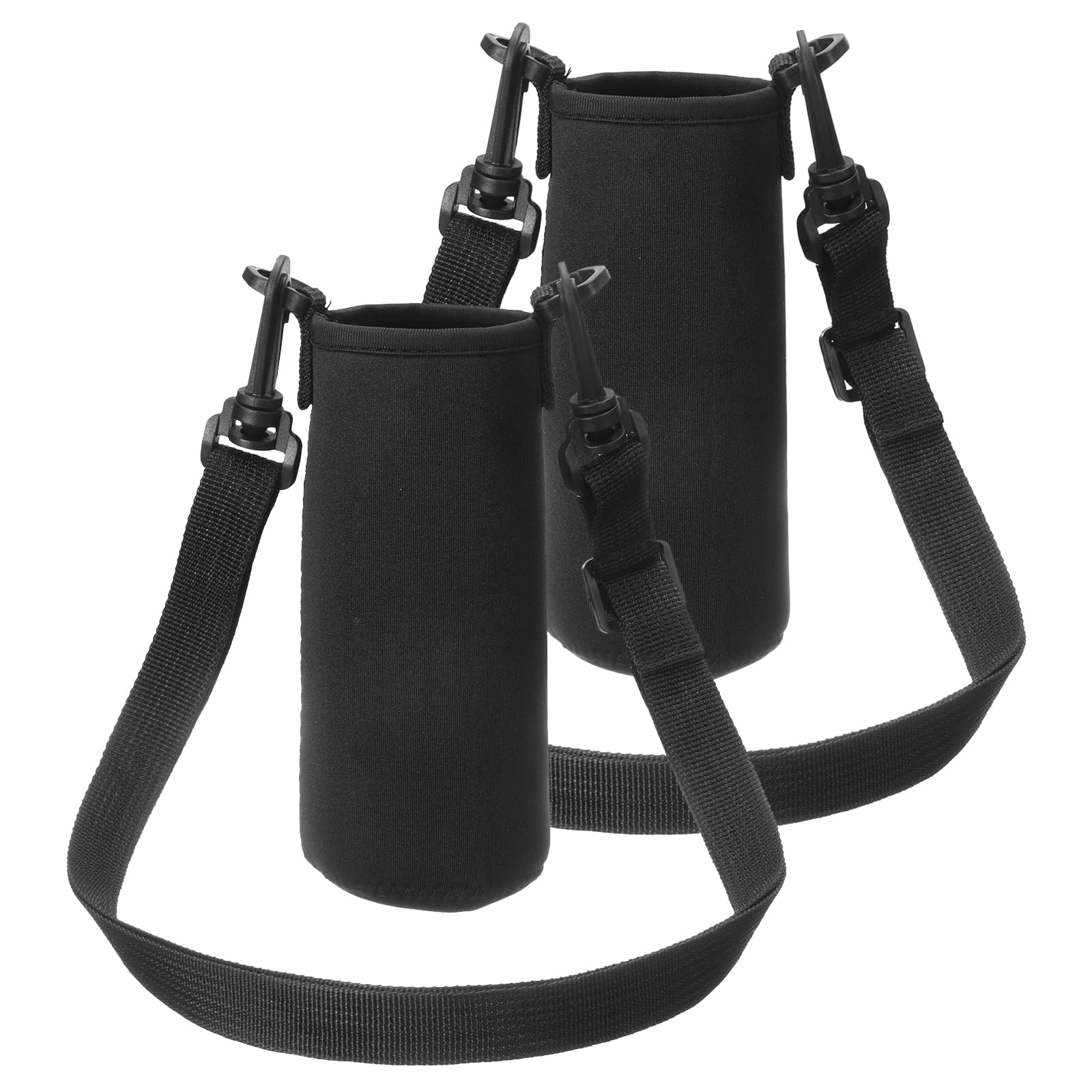 sourcing map 2pcs Neoprene Water Bottle Sleeve with Strap, 12 oz Insulated Water Glass Bottle Carrier Bag Collapsible Drink Bottle Sleeve Cover Holder with Handle, Black