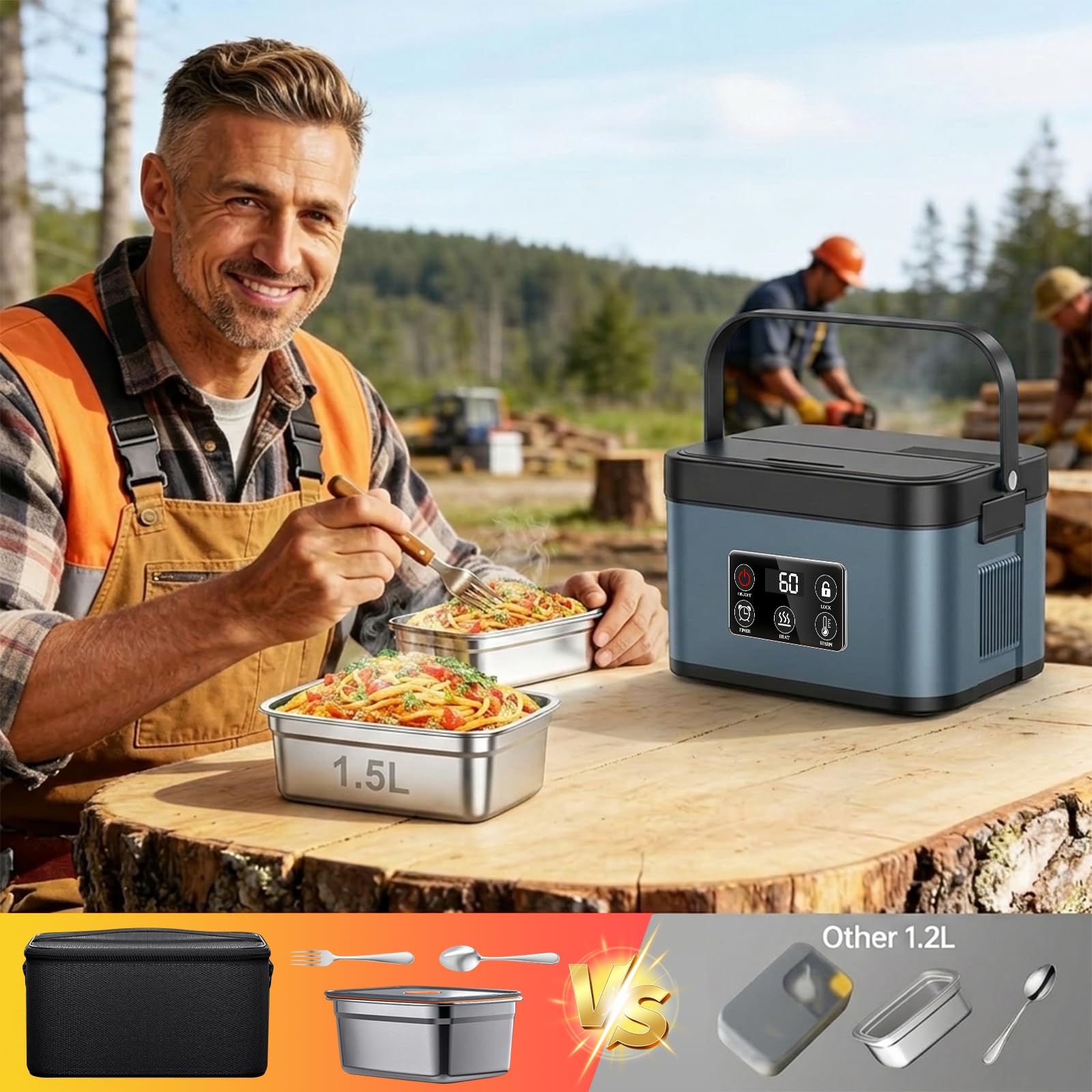 1,5 L Pranzo Box Riscaldante Elettrico, Ricaricabile Ciotola Riscaldante Riscaldatore Pasto Auto-Riscaldante Scatola Pasto Isotermica per Lavoro Viaggio Auto Ufficio