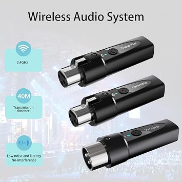 Wireless XLR Microphone System 2 Transmitters & 1 Receiver Dual-Input Wireless Mic Kit for Dynamic & Condenser Mics (Phantom Under 24V) Low Latency, 4-Channel Digital (2.4 GHz)
