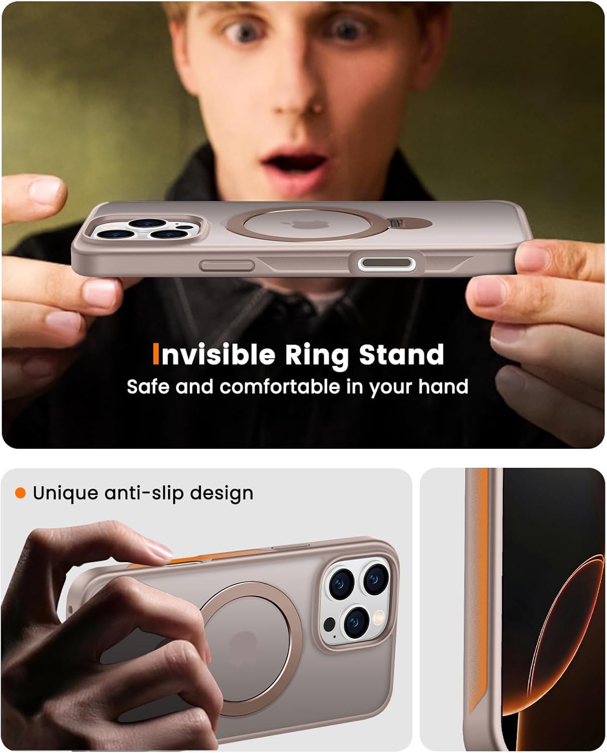 360° Rotatable Magnetic Stand for iPhone 16 pro Case Compatible with Magnetic 16FT Military Drop Protection, Anti-Scratch/Fingerprint Shockproof iPhone 16 pro Phone Case(Matte- Gold)