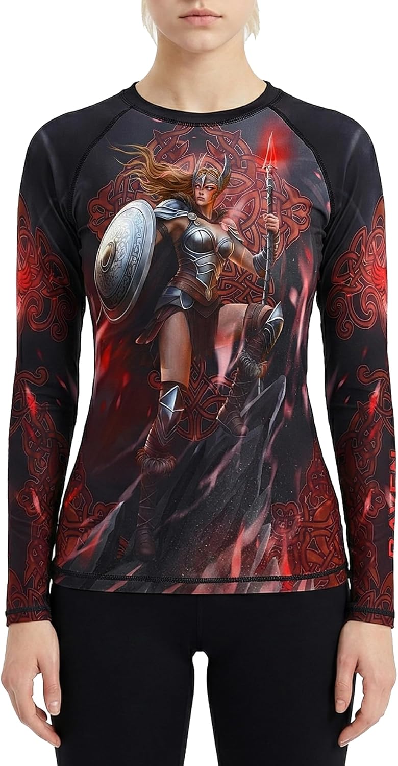 Raven Fightwear Women's Valkyrie Nordic BJJ Rash Guard MMA Black/Red