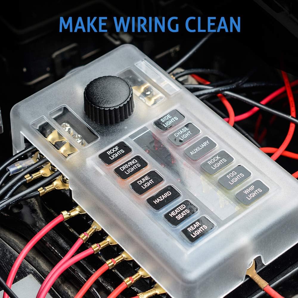 WUPP 12 Volt Fuse Block, Marine Boat Fuse Block Waterproof 12 Way Automotive Fuse Box with 12 Ground Negative Busbar [100 Amp Max] [ATC/ATO Fuses] [LED Indicator] for Car RV Truck Golf Cart : Automotive