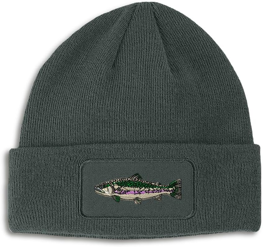 Custom Patch Beanie Fish Rainbow Trout Skull Cap Hats for Men & Women Acrylic Winter Hats One Size