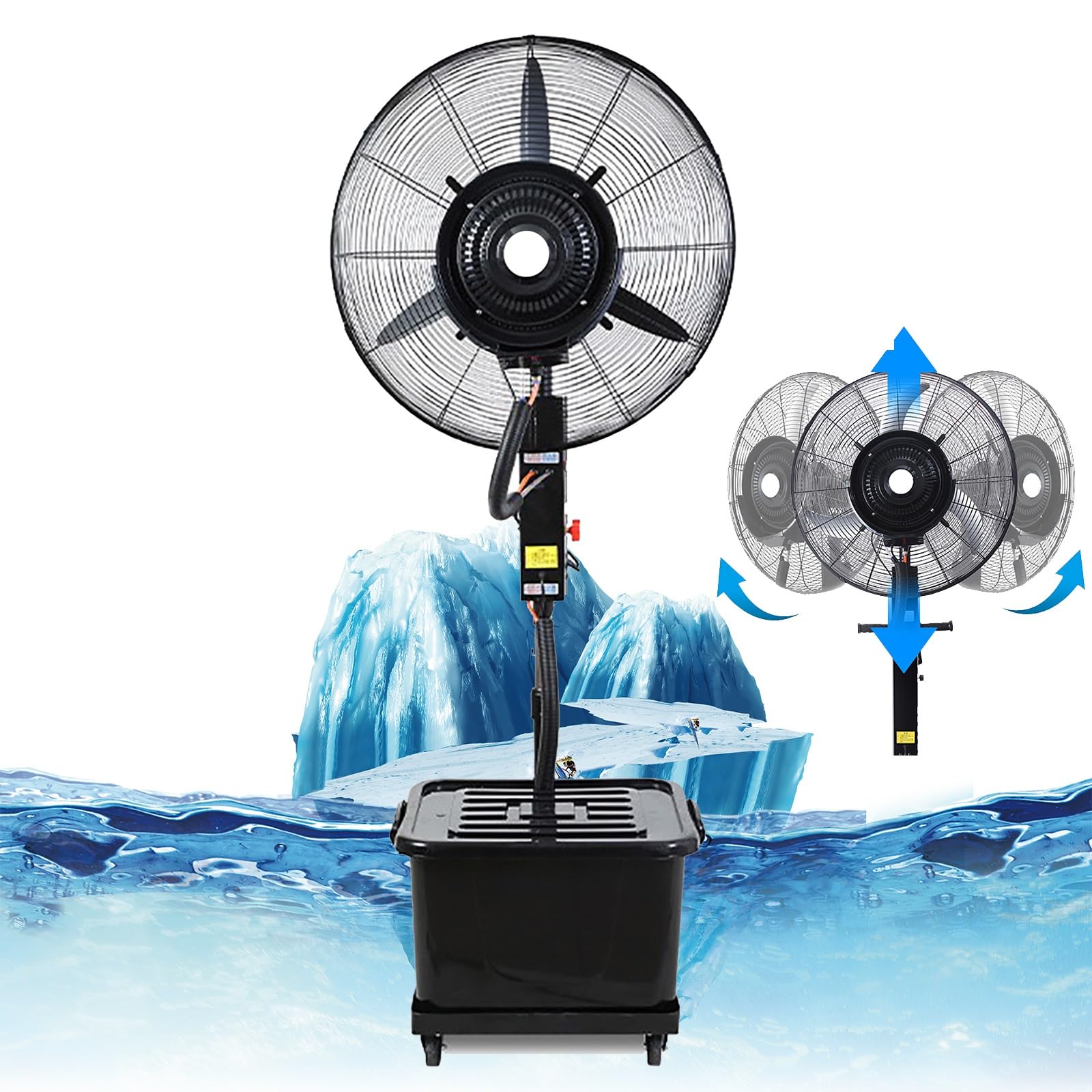 asdchZen Outdoor Misting Fan, Portable Oscillating Pedestal Fan With 3 Speeds & 42L Tank, 30In,Adjustable-750mm (30in)