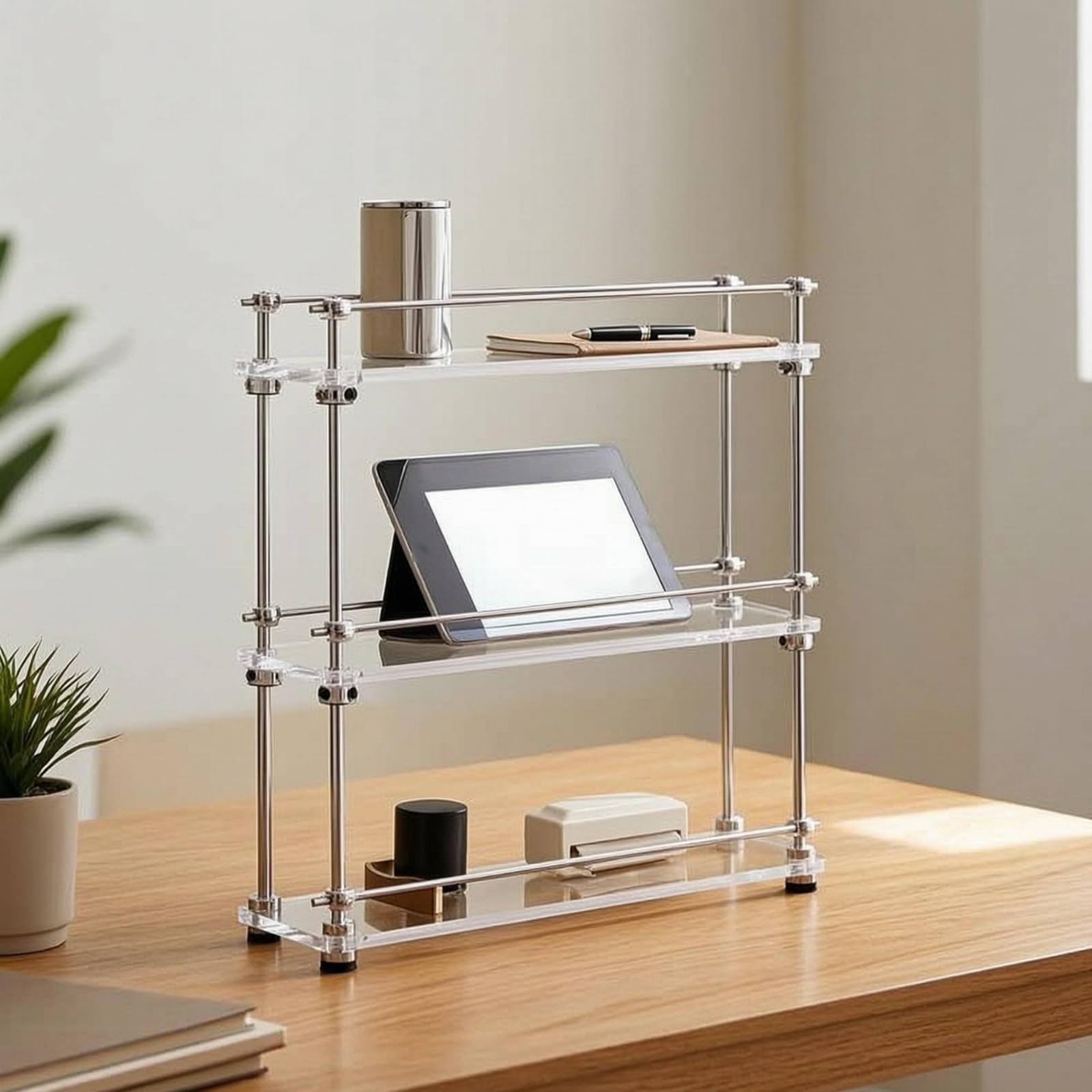 F Fityle Estantería de Almacenamiento Movible Estante Organizador Repisa Exhibidora Soporte Vertical Acrílico con Esquinas Metálicas Ahorro de Espacio en