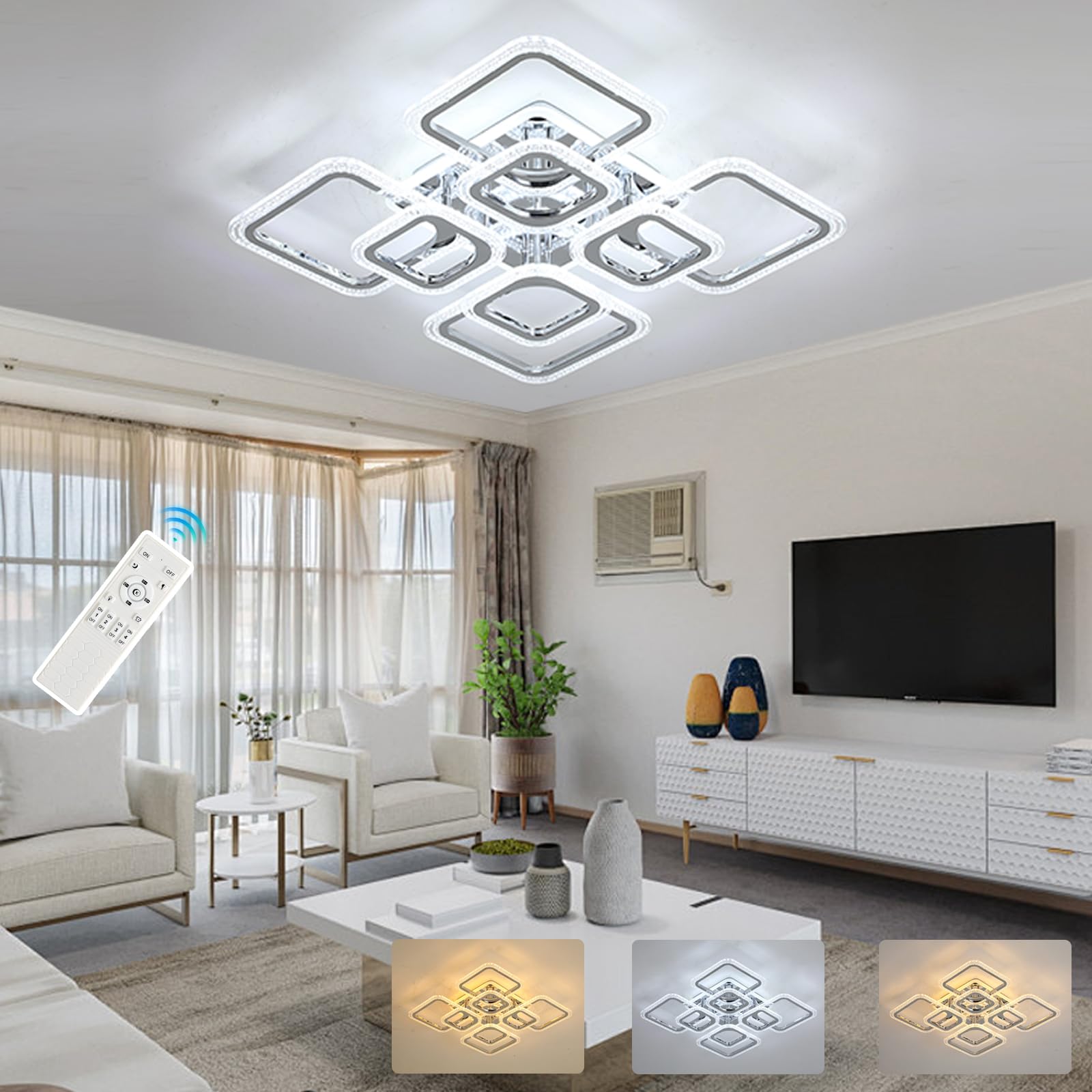 ZAITINZ 80W Flush Mount LED Ceiling Light, Dimmable Modern Chrome