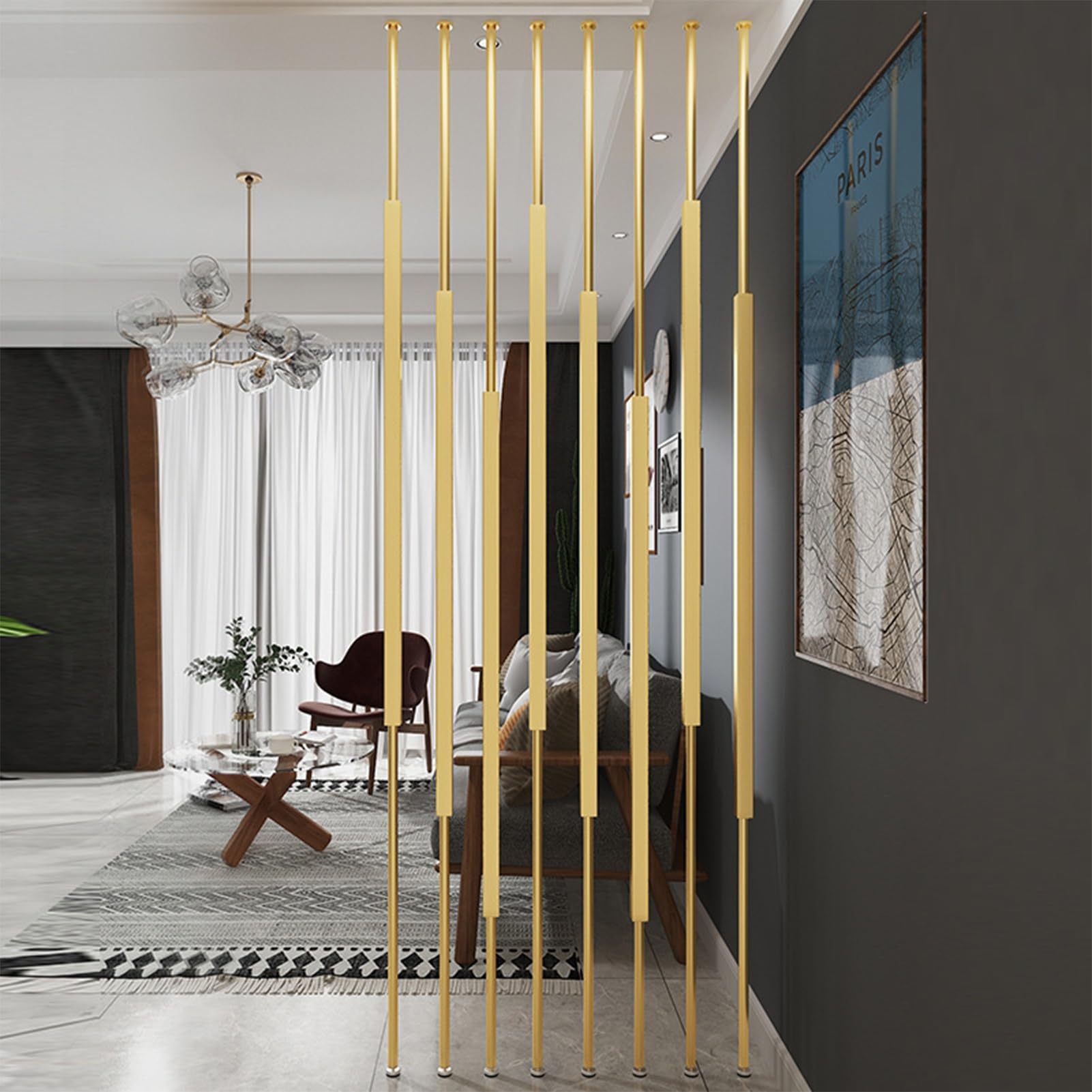 Séparateur de pièce autonome 5 panneaux en métal au design moderne chic