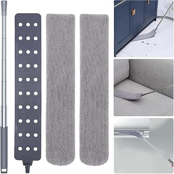 Retractable Gap Dust Cleaner with Extension Pole, Cleaning Tools with 2 Microfiber Dusting Cloths, Washable Extendable Long Handle Gap Dusters for Sofa Bed Furniture Bottom 2pcs Duster Cloths