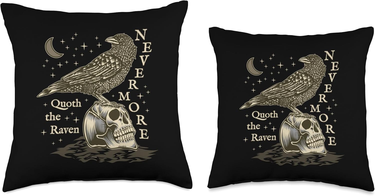 Nevermore Raven Edgar Allan Poe Dark Academia Horror Novel Throw Pillow