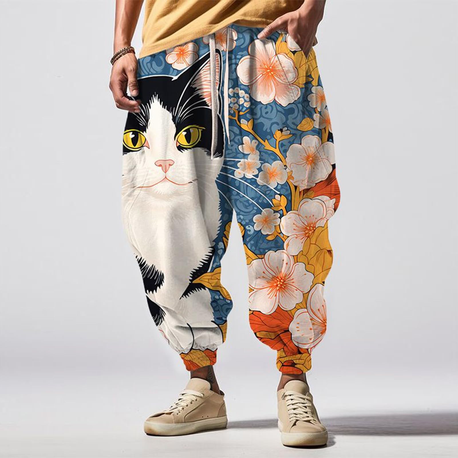 Pantaloni harem da uomo, stampa fantasia, gamba larga, pantaloni della tuta, hippie, casual, estivi, yoga, spiaggia, pantaloni da esterno, eleganti e versatili, design streetwear con