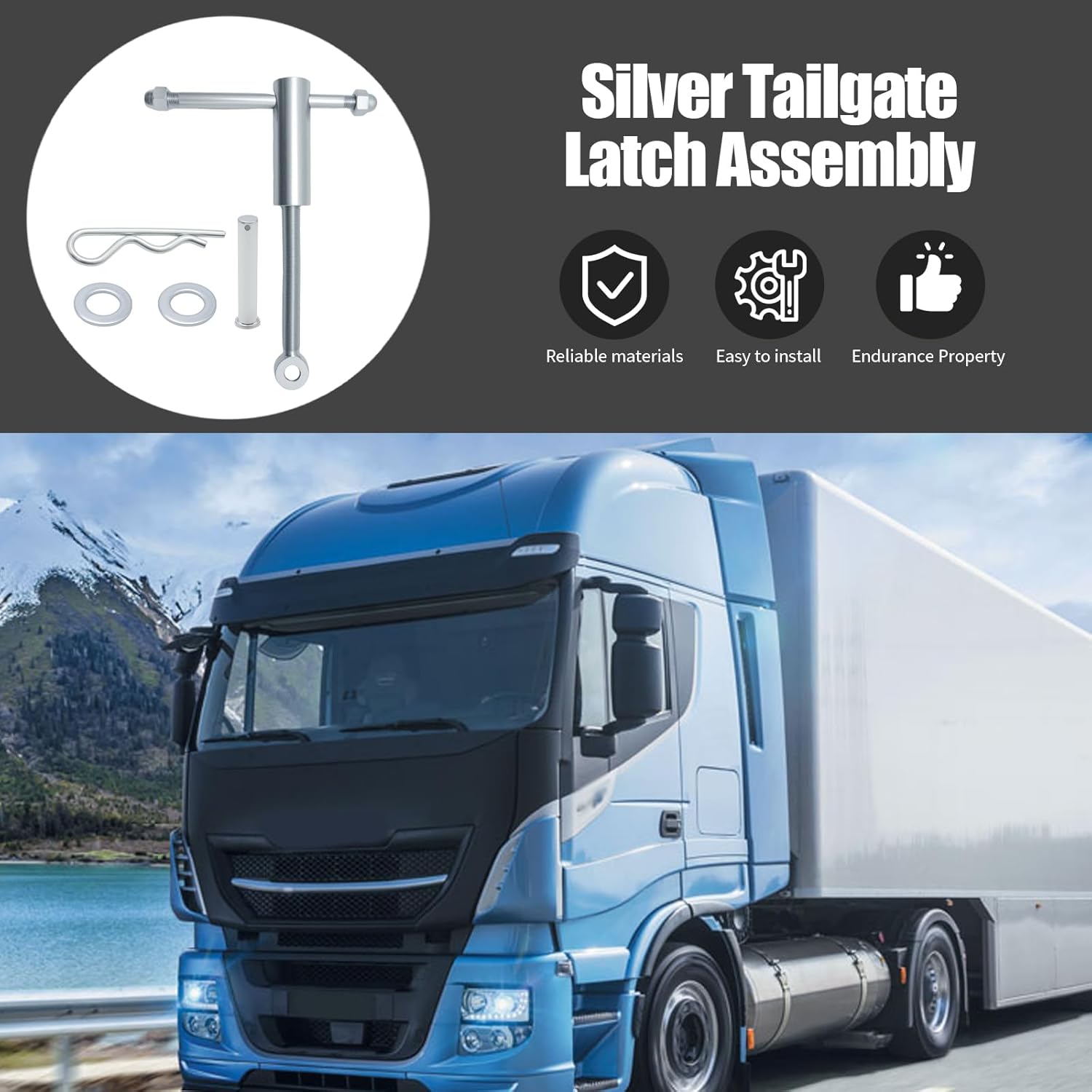 TGL34SBR Silver Tailgate Latch Assembly, Steel Latch Truck Accessories for Tailgate Closure, Replaces TGL3410HDW