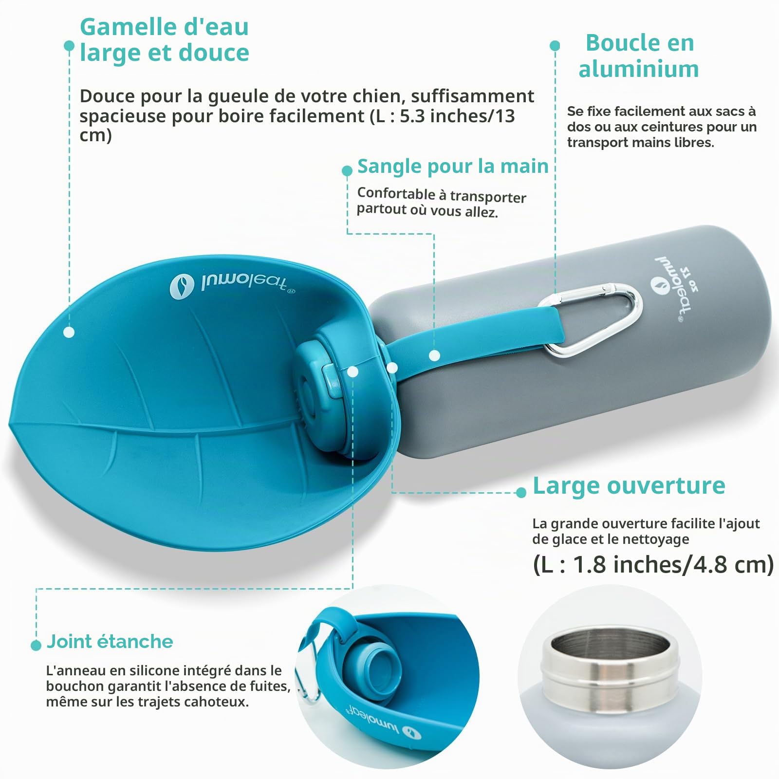 LumoLeaf Gourde Isotherme pour Chien 800 ML en Acier Inoxydable – Garde l’Eau Fraîche ou Tiède, Gamelle de Voyage Intégrée, Étanche, Ouverture pour Ajouter Glaçons Nettoyer Facilement (Bleu, 800 ML)