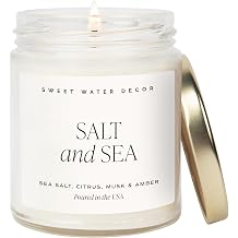Sweet Water Decor Salt and Sea Candle - Sea Salt, Musk, and Amber Scents - Beach Candles and Decor for Home - 9oz. Clear Jar Soy Candle, Made in The USA