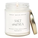 Sweet Water Decor Salt and Sea Candle - Sea Salt, Musk, and Amber Scents - Beach Candles and Decor for Home - 9oz. Clear Jar Soy Candle, Made in The USA