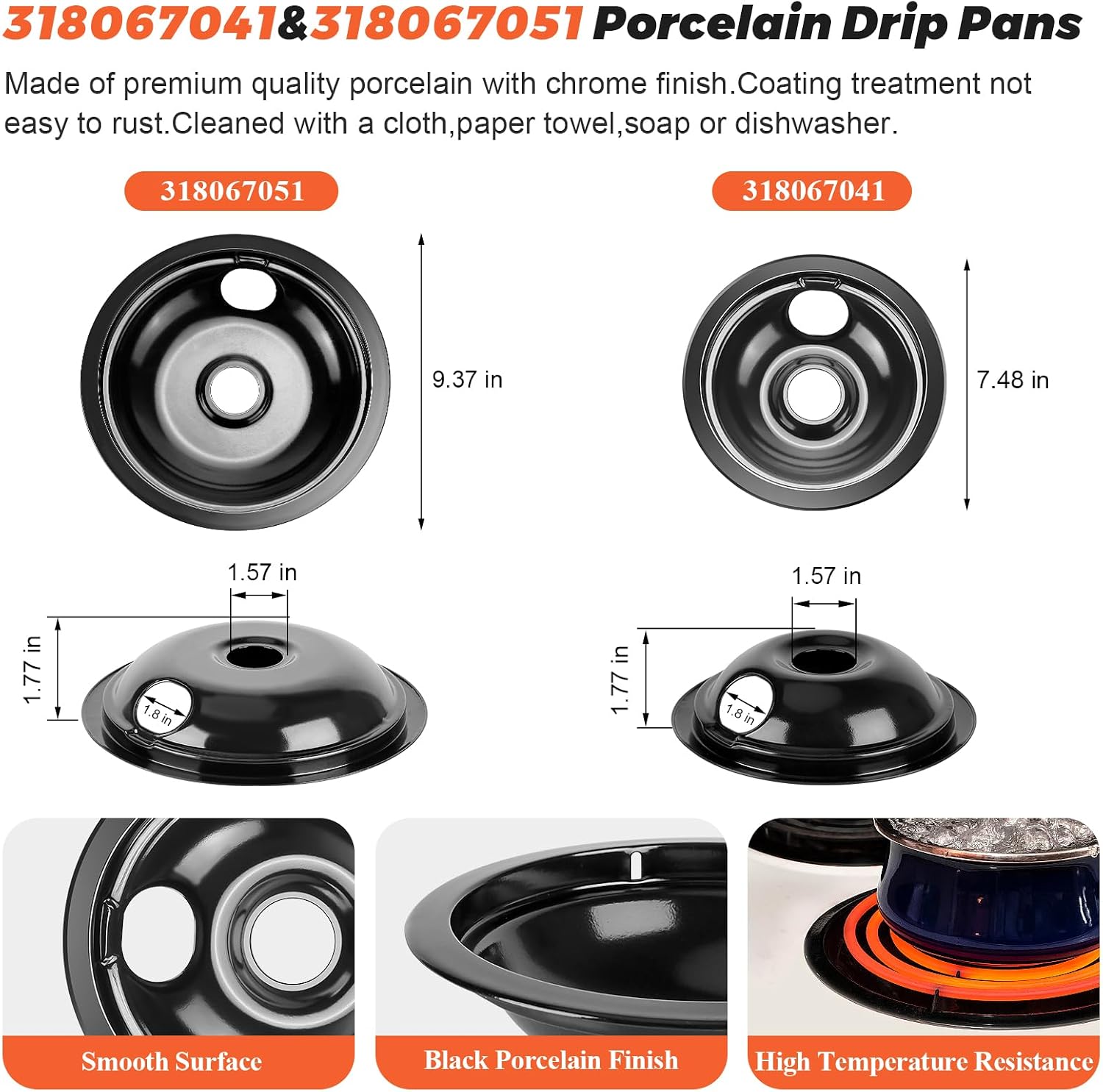 5304430149 5304430150 Porcelain Drip Pan & MP22YA Electric Range Burner Element Unit & 330031 Surface Element Receptacle Kit For Frigidaire Kenmore Range Oven Replace 318067041 318067051 by Beaquicy