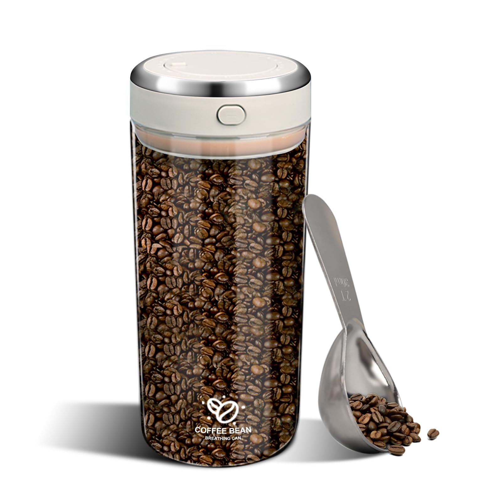 Airtight Coffee Canister, Borosilicate Glass Coffee Bean Storage Jar with One-way CO2 Valve and Date Tracker Food Storage Container Clear Glass Vacuum Seal Container for Nuts Spices Sugar Tea (1700ml)