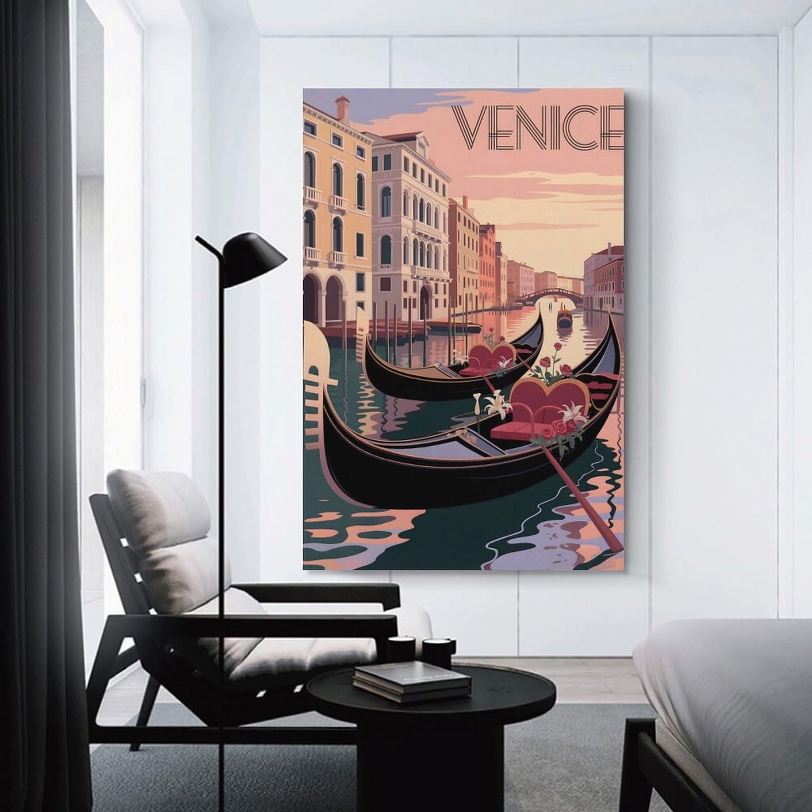 Junmoney Venice Gondola Travel Hanging Wall Art 20x30inch(50x75cm), for Work Areas, Reading Rooms Or Studios, Canvas Wall Decor for Creative Rooms