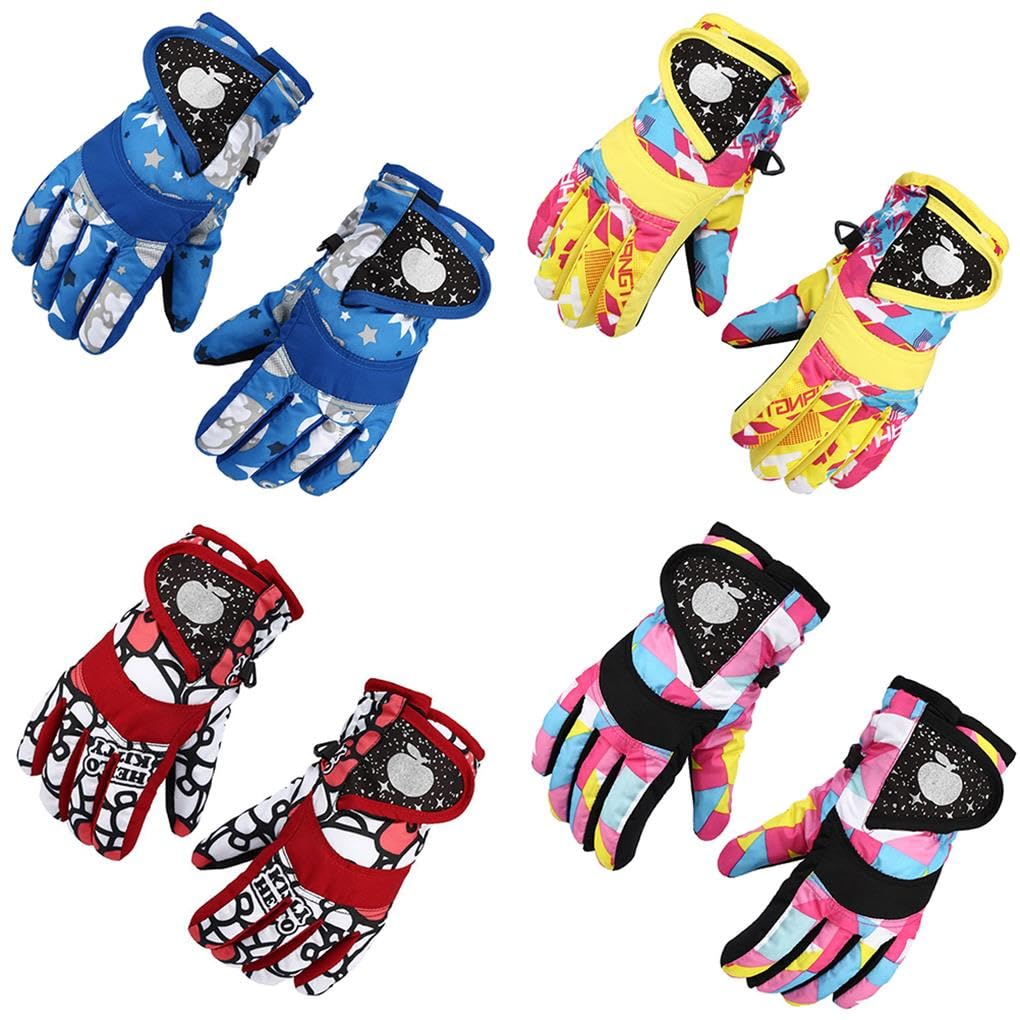 Lot de 5 gants de ski imperméables pour enfants, garçons et filles, gants thermiques épais pour cyclisme, camping, gants thermiques épais, couverture chauffante pour les mains, jaune