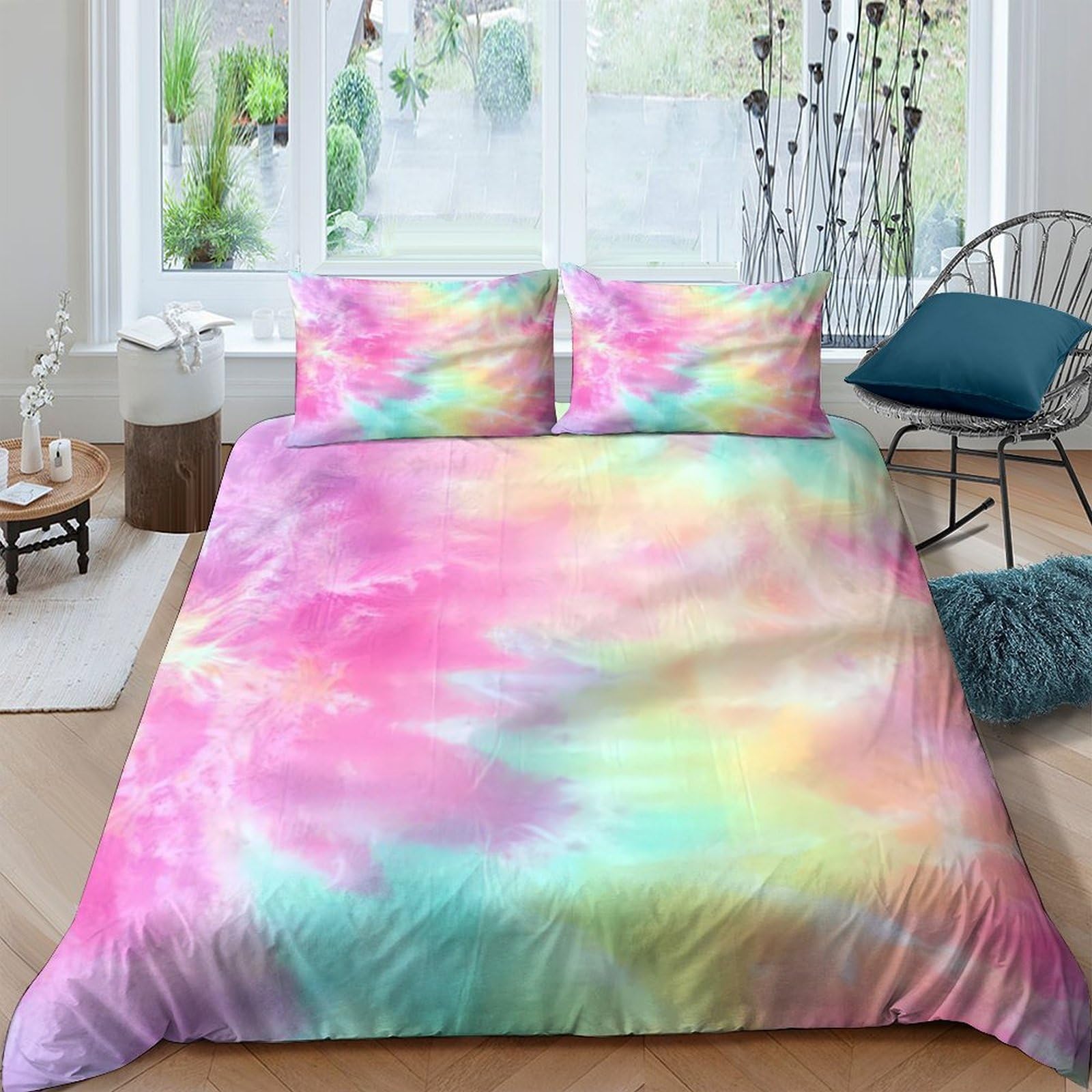 Ctjqhvkz Style-5 3D Printed Pastel Tie Dye Fitted Sheet Microfiber Soft Gradient Rainbow Mattress Cover For Bedroom Guest Dorm Decor Single（135X200cm）