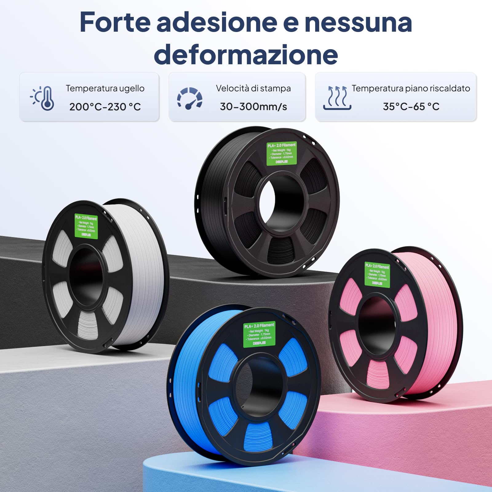 Filamento DEEPLEE PLA+ 2.0 blu-grigio 1KG, Materiale Aggiornato per Stampanti 3D PLA+ 1.75mm Compatibile con la Maggior Parte delle Stampanti FDM.