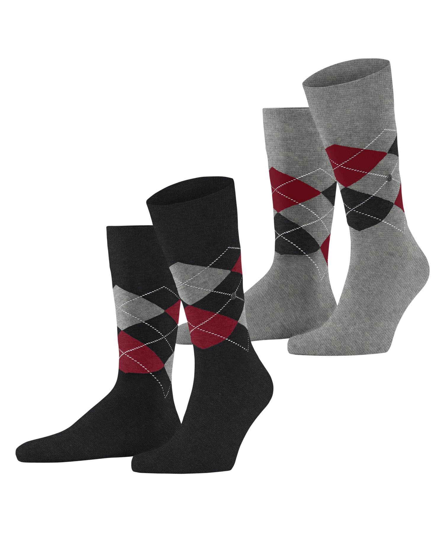 Burlington Men's Grey Oil Melange 3986 Everyday Argyle M So Cotton Patterned 2 Pairs Socks, 6.5-11