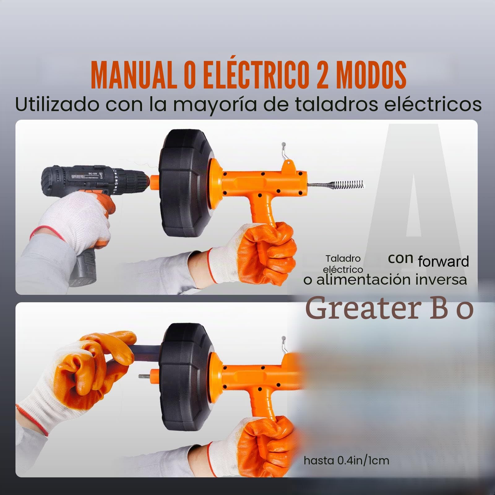 VEVOR Espiral de Limpieza de Tuberías 0,63x76,2 cm Cable de Acero de Resorte Limpiador de Drenaje de Alimentación Automática de Limpieza de Tuberías Limpiador de tuberías para Inodoros, Cocina, Baño