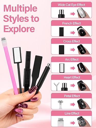 Miniatura 2 de EBANKU Imán magnético de ojo de gato para uñas, 17 piezas de esmalte de uñas de gel de ojo de gato, potente juego de imanes de varita para esmalte