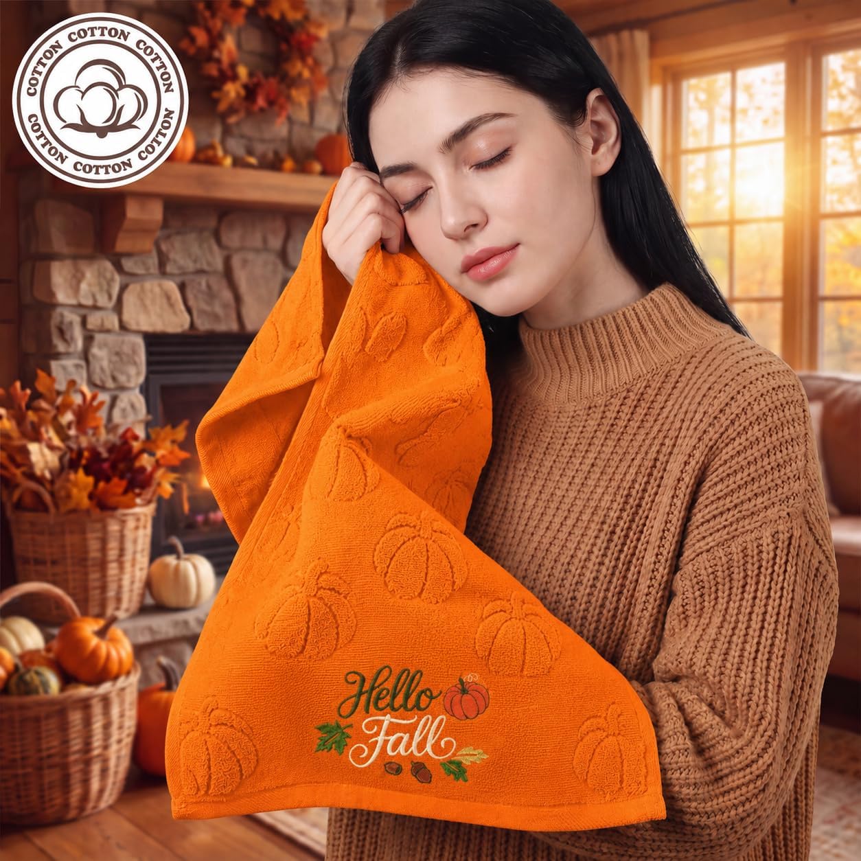 Fall Hand Towels Cotton Towel Absorbent Dish Towels for Autumn Harvest Thanksgiving Kitchen Bathroom Home Farmhouse Decor Fall Gifts
