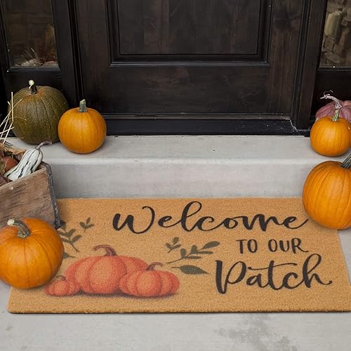 Miniatura 7 de UINI Tapete para puerta de otoño, tapete de bienvenida de calabaza para interiores y exteriores, bienvenido a nuestro parche, tapete antideslizante