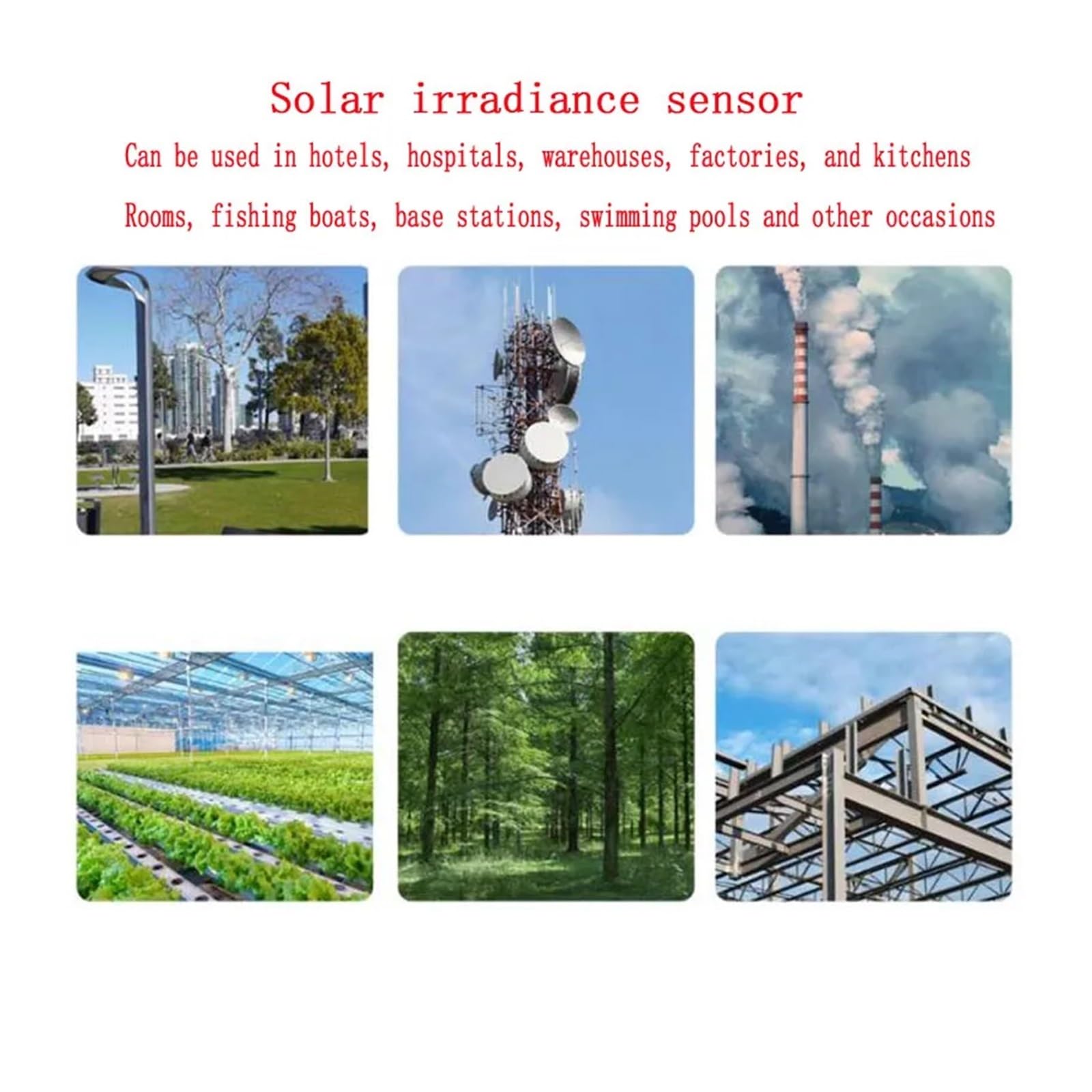 Sensor de radiación solar total 0–2000 W/m² Inteaz de salida RS485 Eficiencia