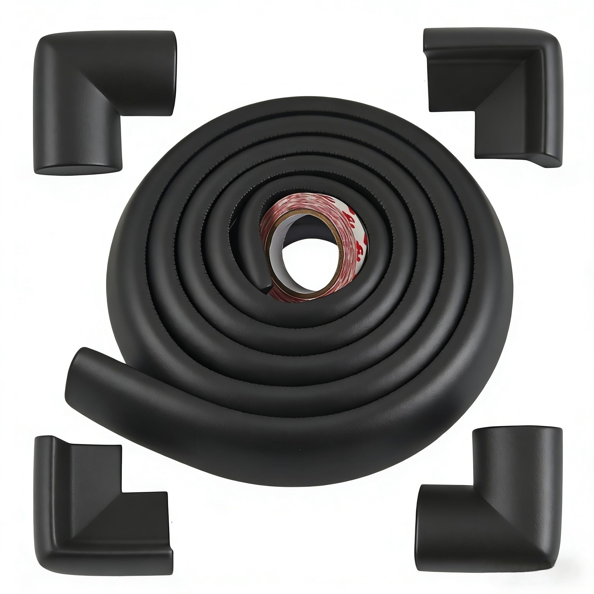 Baby Safety Edge Corner Guards Protector Set, 2M Edge Protector & 4 Corner Guards for Baby, Foam Cushion Protector Set Baby Proof Bumpers for Furniture Against Sharp Corners, Black