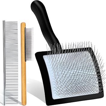 Slicker Dog Brush, Dog Grooming Brush Tools for Cockapoo, Cavapoo, Doodle, Poodles, Labradoodles and Long Haired Cats, Extra Large Long Pins and Pet Comb, Removes Mats, Curly Coats, Black