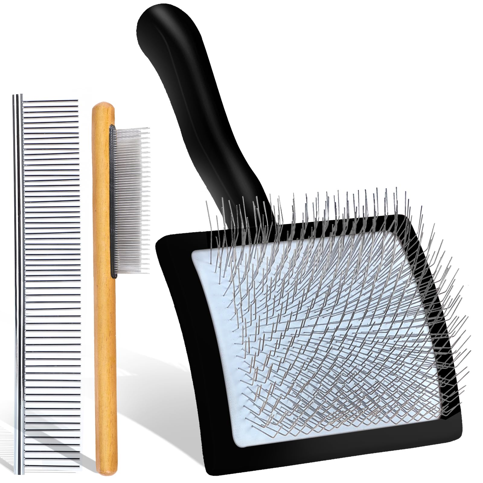 Slicker Brush for Dogs - 3-Piece Grooming Brush Set, Black
