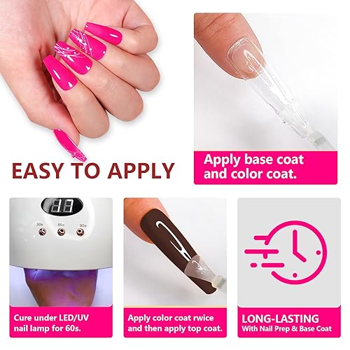 Miniatura 4 de eodci Juego de esmaltes de uñas de gel neón, 6 colores brillantes de verano, rosa intenso, verde, azul marino, rojo, naranja, amarillo, kit de gel