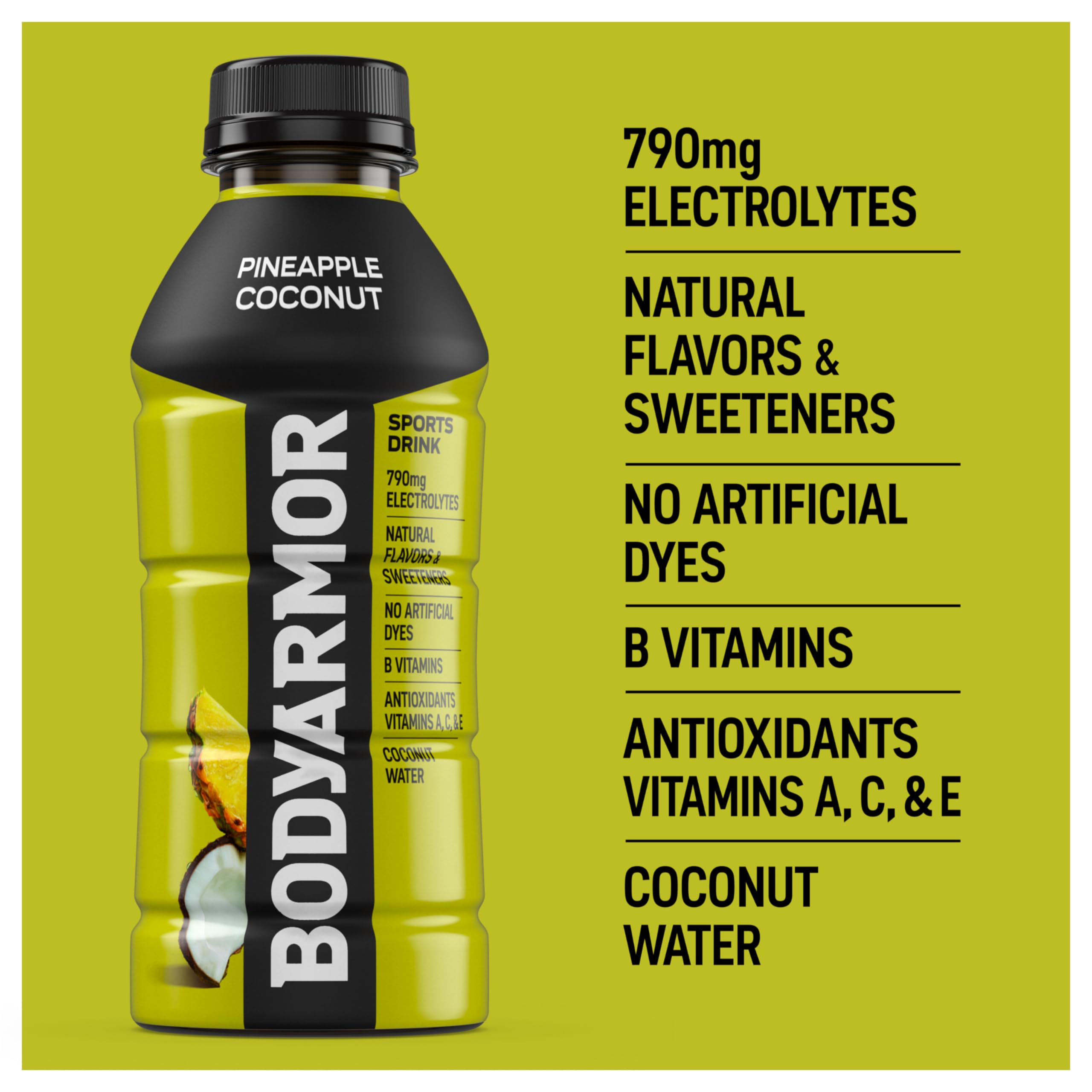 BODYARMOR Sports Drink Sports Beverage, Pineapple Coconut, Coconut Water Hydration, Natural Flavors With Vitamins, Potassium-Packed Electrolytes, Perfect For Athletes, 16 Fl Oz (Pack of 12)