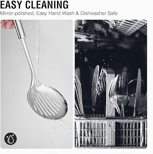 Miniatura 7 de Juego de 7 utensilios de cocina de acero inoxidable, juego de utensilios de cocina resistentes al calor, incluye cucharón, tenedor de carne,