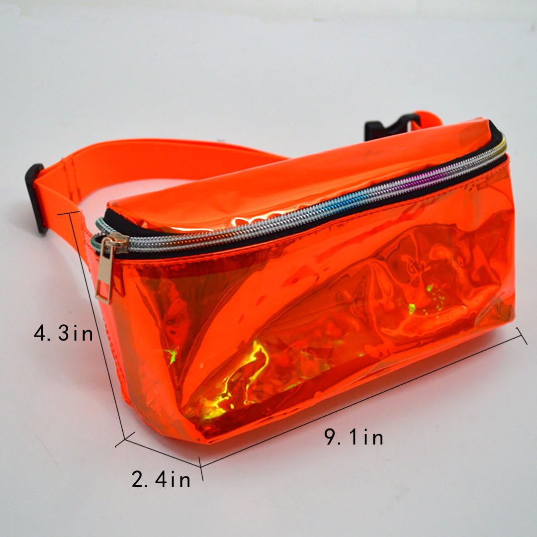 Goclothod Holographic Clear Fanny Pack Metallic Glitter Waist Bag Travel Sport Bum Bag Orange image 2