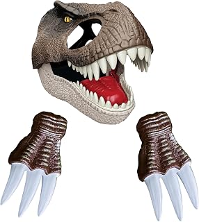 Hard Plastic Dinosaur Mask and Claws Set,Roars Sound Function Dino T-rex Mask Moving Jaw,Moving Mouth Tynosaurus Rex Masks for Halloween Christmas Carnival,Interaction Dino Helmet Gift Idea